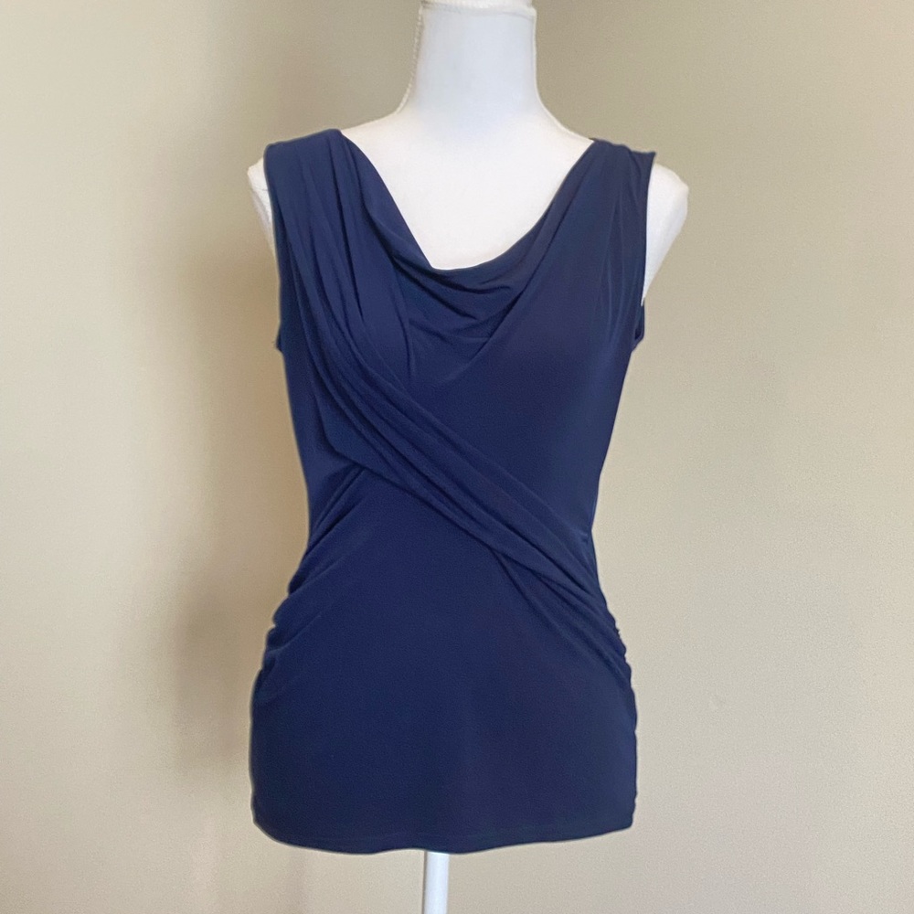 Navy, Faux-Wrap, Sleeveless Top
